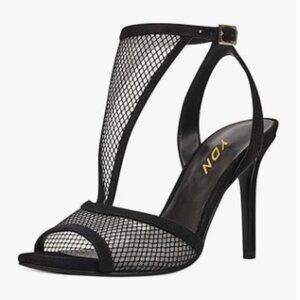 YDN Black Peep Toe High Heels Mesh Sandals T Strap Cutout Open Dress Shoe